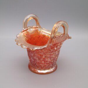 Vintage 1900s Dugan Style Marigold Carnival Glass Beaded Basket